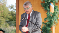 Rosenheim, 17. September 2025, Gesamtverkehrsfreigabe der B15 Westtangente in Rosenheim, Rede 7/7, Bernd Fessler, Erster Bürgermeister der Gemeinde Großkarolinenfeld. Foto: Olaf Konstantin Krueger